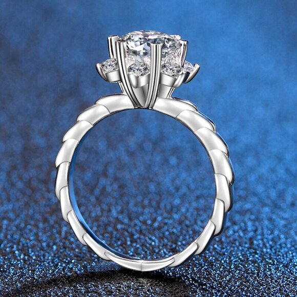 🍁925 Silver Plated Imitate Moissanite Twist Snowflake Ring, MARR9370 - Picture 1 of 5